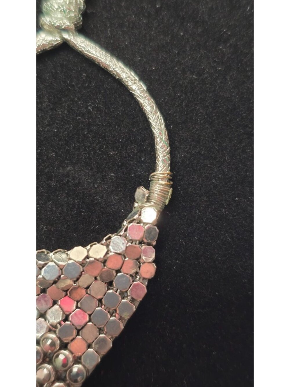 VTG Mesh Drop Hoop Earrings 3.5" Silver Tone Deco Boho Statement Retro Disco - Picture 6 of 8
